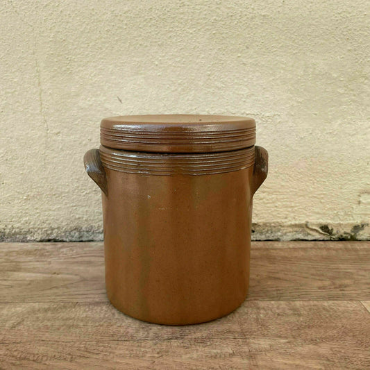 Vintage French Confit Pot Brown Stoneware Pottery Kitchen Jar 0904212 Unmarked