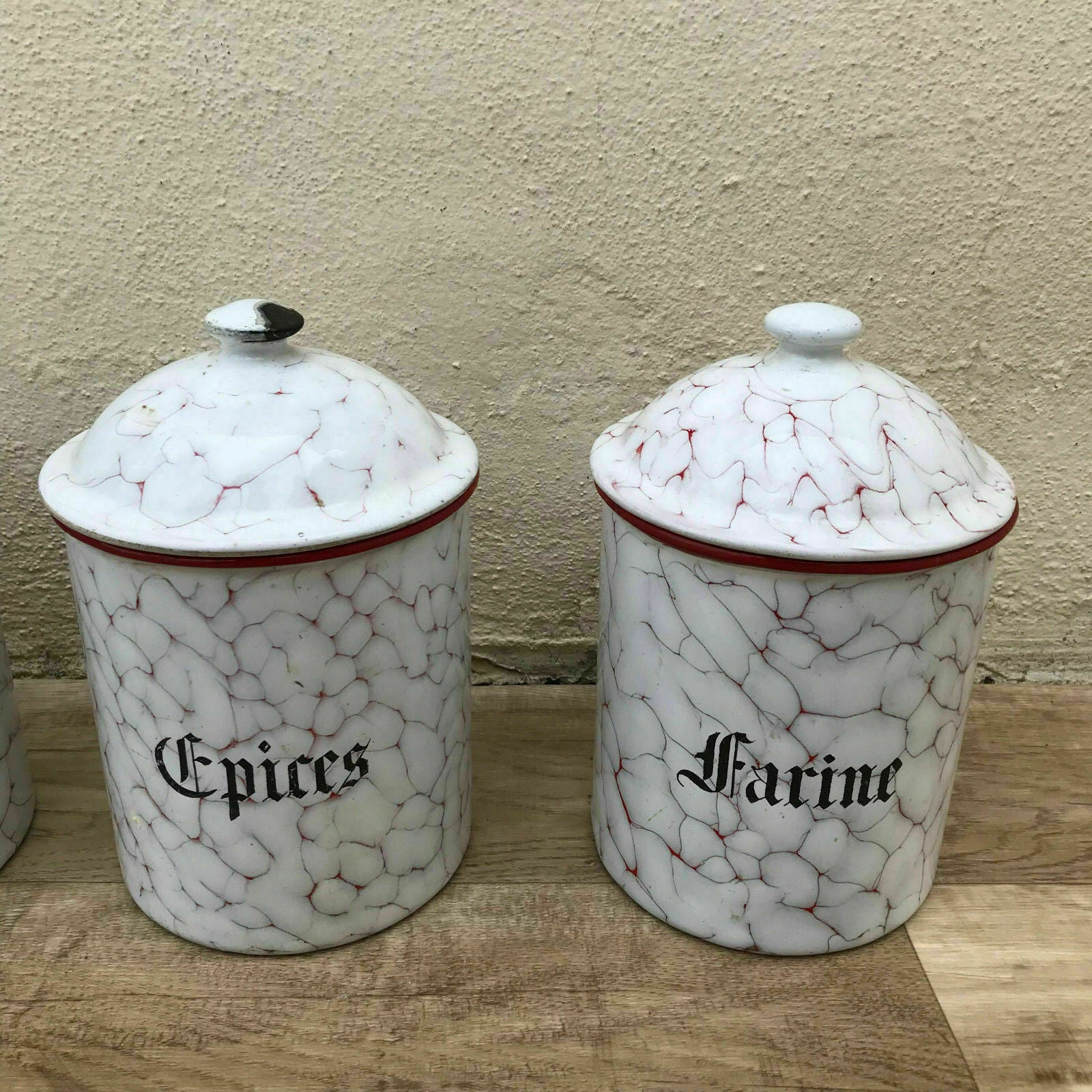 French Enamel Canisters Vintage Kitchen Storage Set 1900s Bistro 30031823 Fleamarketfrance