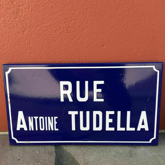 Vintage French Street Sign Rue Antoine Tudella Blue Enamel Plaque tudella Fleamarketfrance