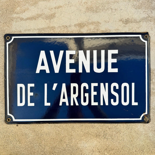 French Street Sign Avenue de l'Argensol Vintage Enamel Plaque 13042421 Fleamarketfrance