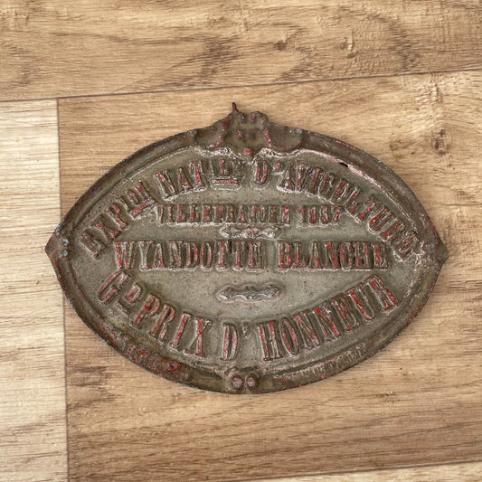 French Agricultural Trophy Plaque Wiandotte Blanche 1967 Award 1103252 Fleamarketfrance