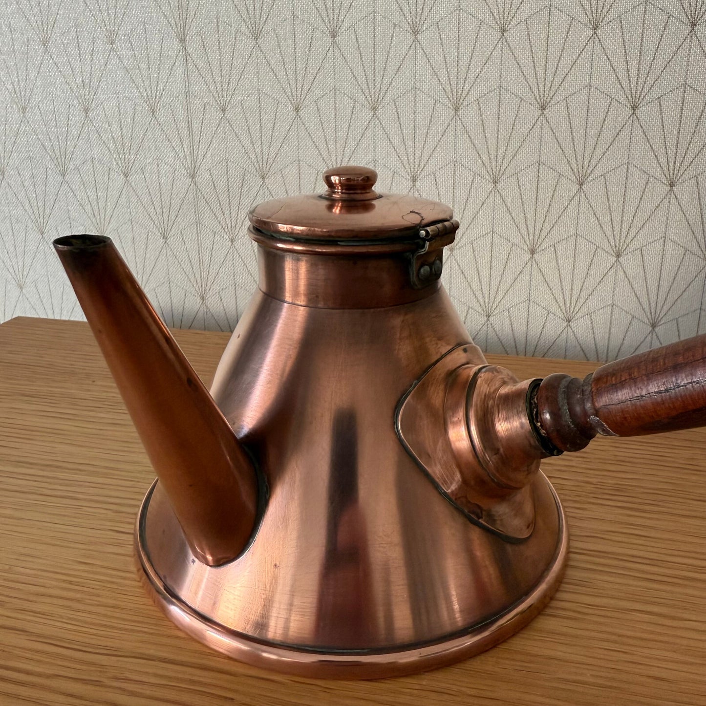 Vintage French Copper Chocolate Pot Wooden Handle Villedieu 0304254 Fleamarketfrance