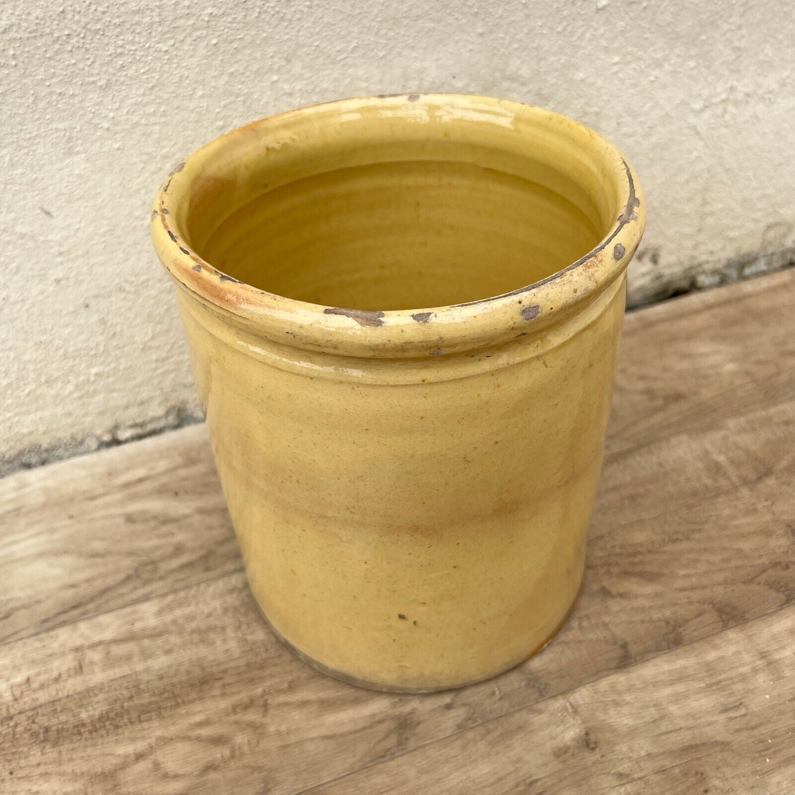 HANDMADE GLAZED YELLOW ANTIQUE FRENCH CONFIT POT TERRACOTTA 8 1/2" 22042226 - Fleamarketfrance