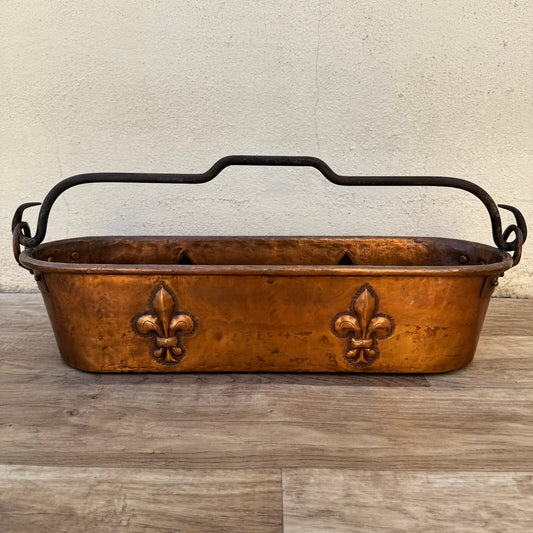 French Copper Fish Kettle Fleur de Lis Antique Poacher Planter 1404241 Villedieu