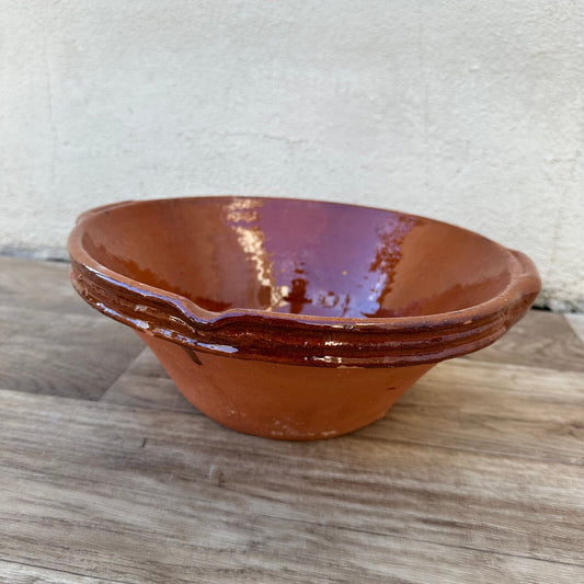 VINTAGE FRENCH GLAZED TERRACOTTA SALAD MIXING BOWL TERRINE TIAN 11 1/4" 12092423 - Fleamarketfrance