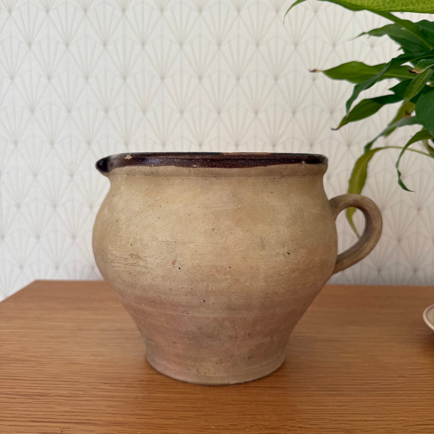 Antique French Stoneware Pitcher Brown Glazed Country Pottery Jug 6.5" 09022514 Unmarked