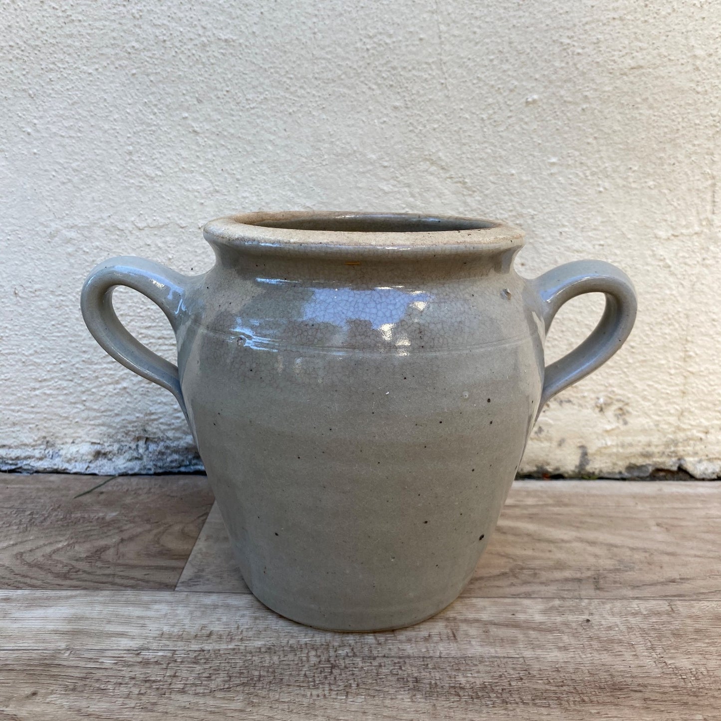 French Stoneware Confit Pot Grey Antique Two Handles 0407266 Unmarked