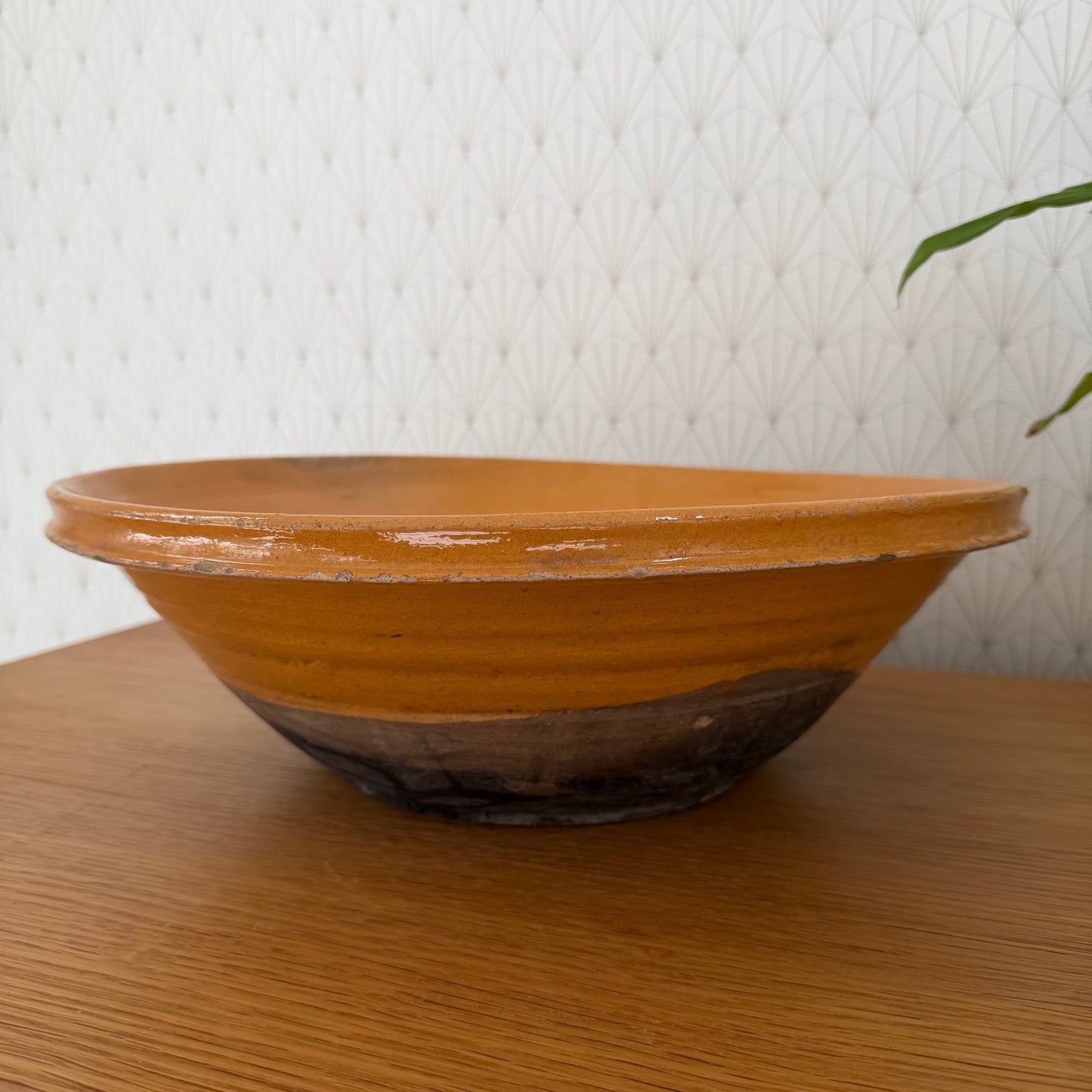 VINTAGE FRENCH GLAZED STONEWARE SALAD MIXING BOWL TERRINE TIAN 15" 1112510