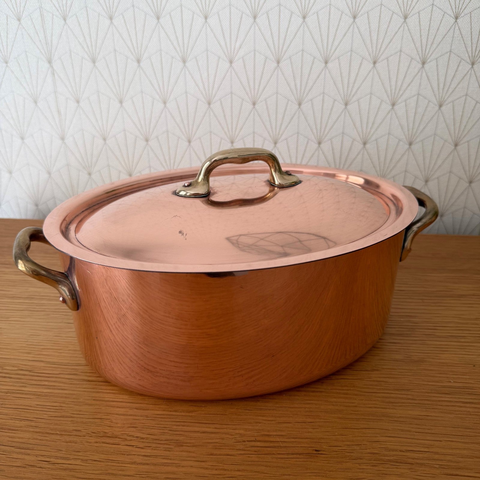 Vintage French Copper Oval Cocotte Brass Handles Tin Lined 1908262 Fleamarketfrance