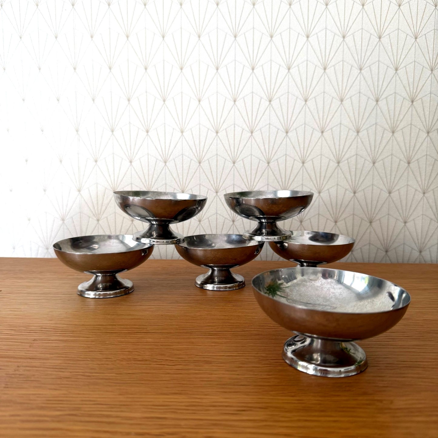 Vintage Stainless Steel Dessert Bowls Set 6 French Pedestal 08102510 Unbranded