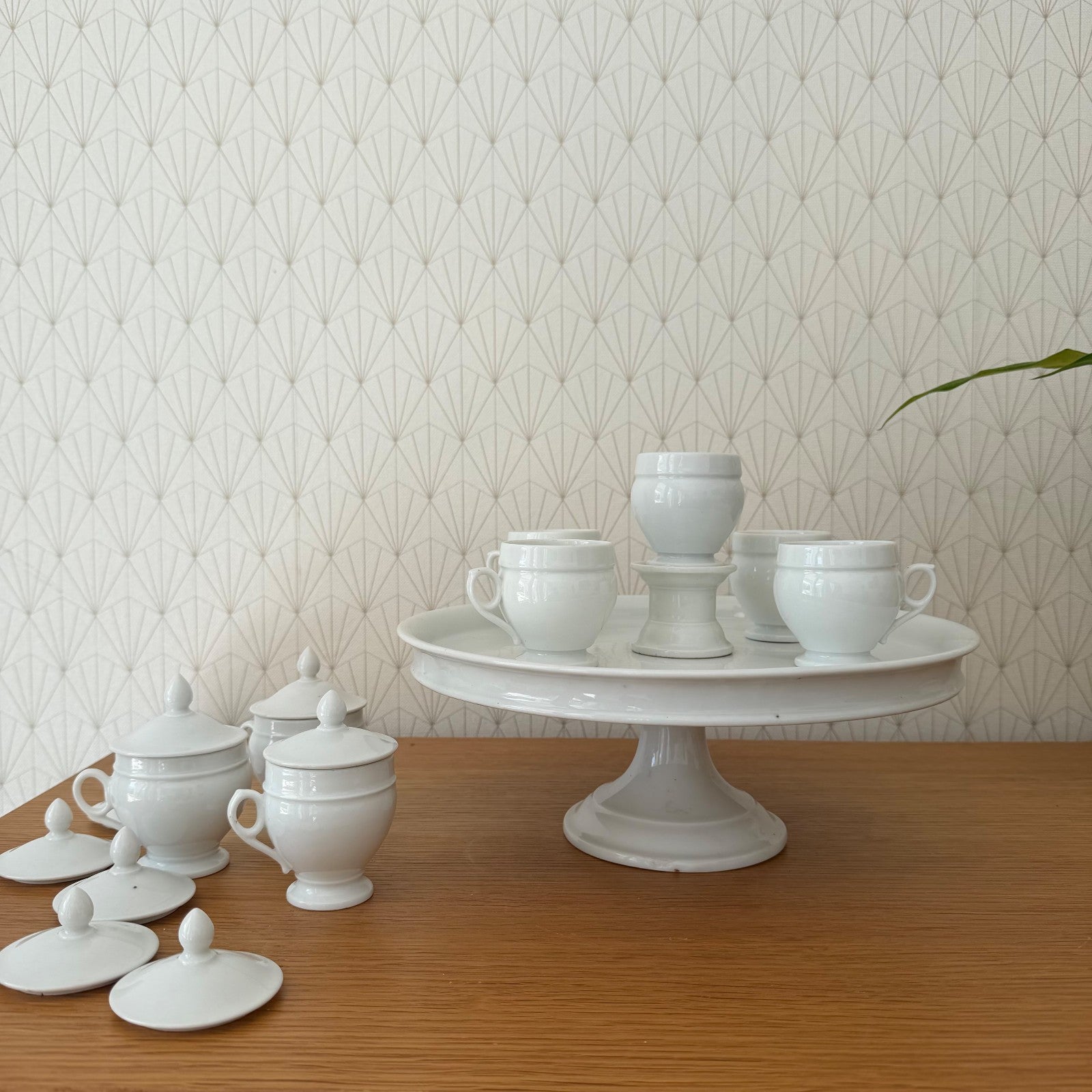 French Porcelain Tea Set Cream Pots Pedestal Stand Vintage 2203263 Unmarked