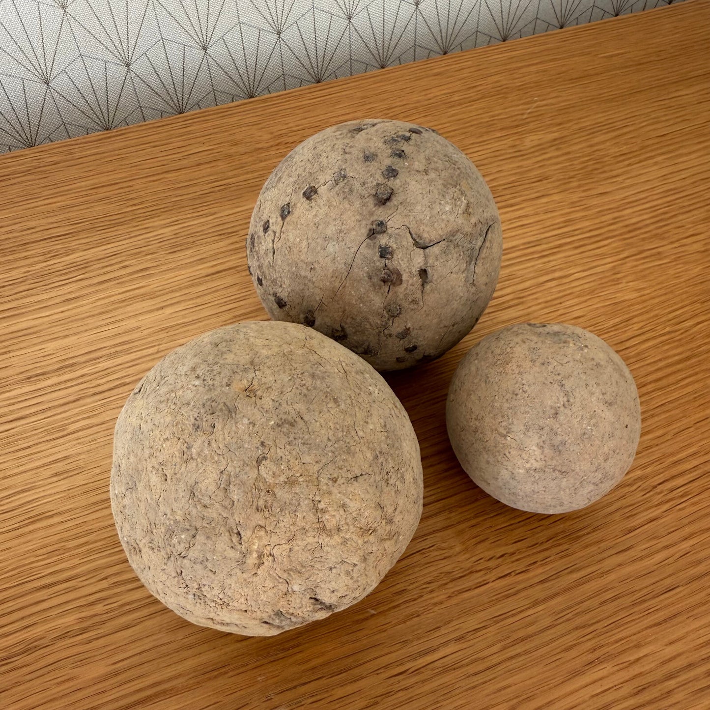 Antique Wooden Balls Set of 3 French Primitive Farmhouse Decor 09022512 Unbranded