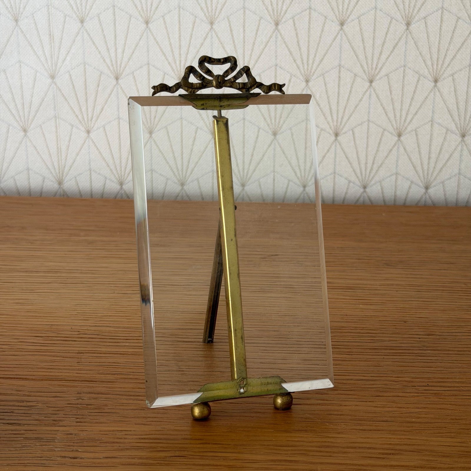 French Vintage Brass Glass Photo Frame Ribbon Bow Standing 27062614 Fleamarketfrance