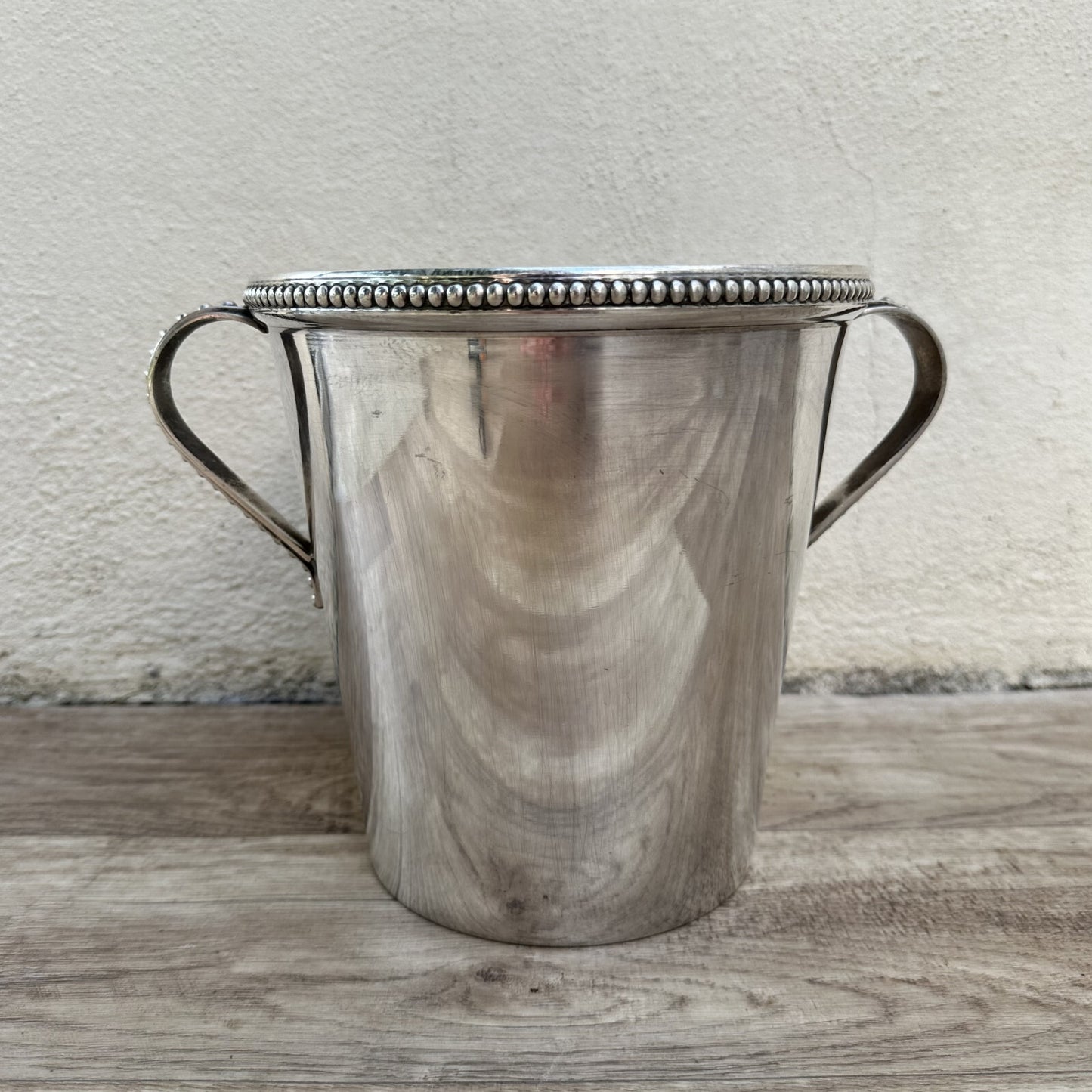 French Champagne Bucket Silver Plated Wine Cooler Beaded Rim Vintage 2802254 Unbranded