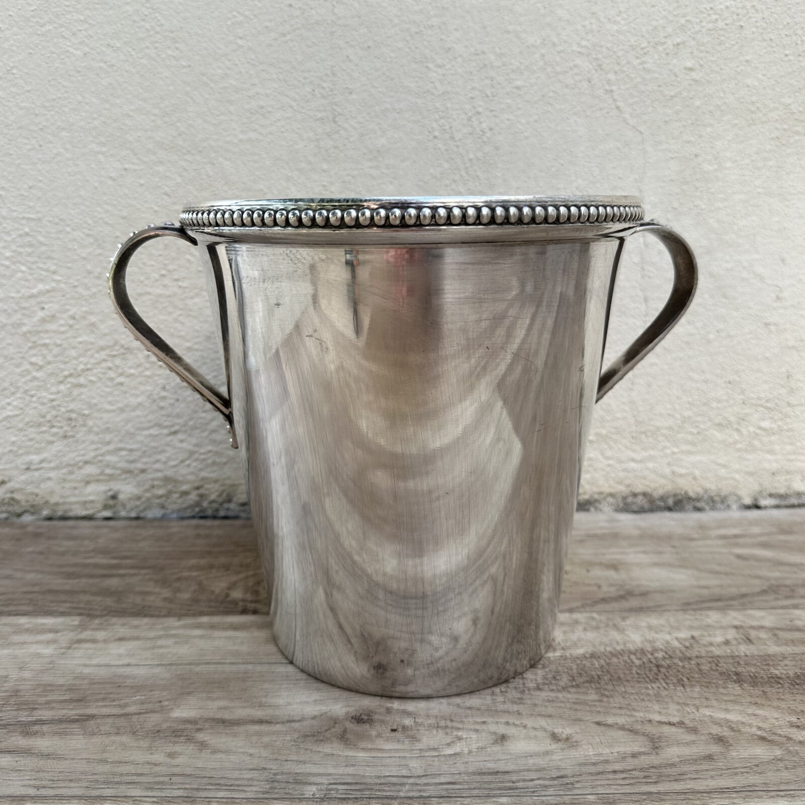 French Champagne Bucket Silver Plated Wine Cooler Beaded Rim Vintage 2802254 Unbranded