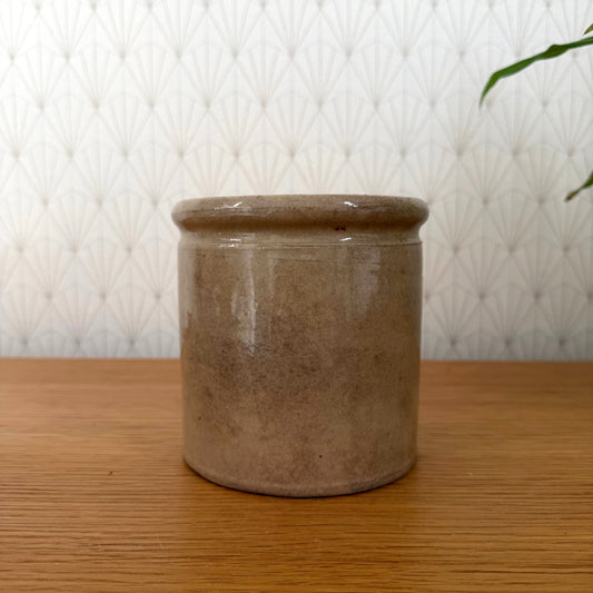 HANDMADE GLAZED BROWN ANTIQUE FRENCH CONFIT JAM POT STONEWARE 111255