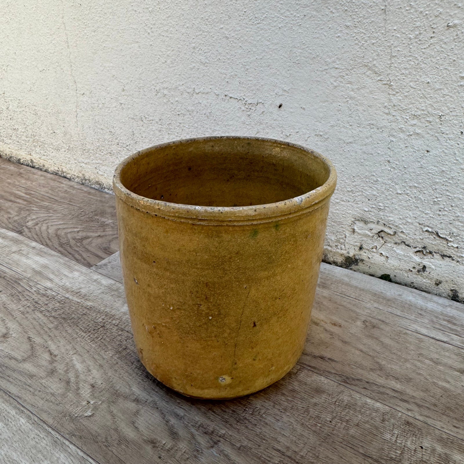Antique French Confit Pot Yellow Glazed Stoneware Ceramic 23092412 Unmarked
