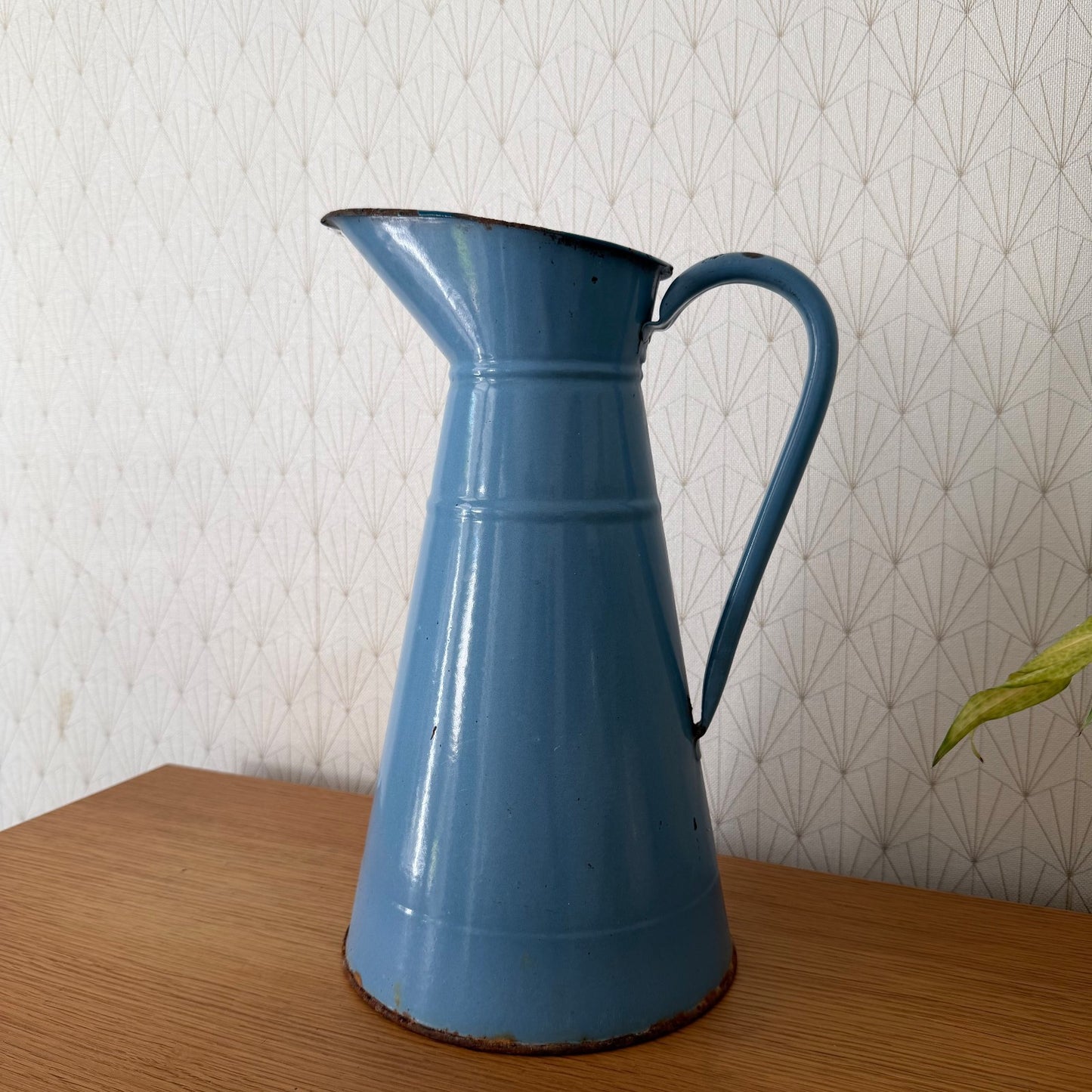 French Enamel Pitcher Vintage Blue Jug Water Enameled 07082611 Unbranded