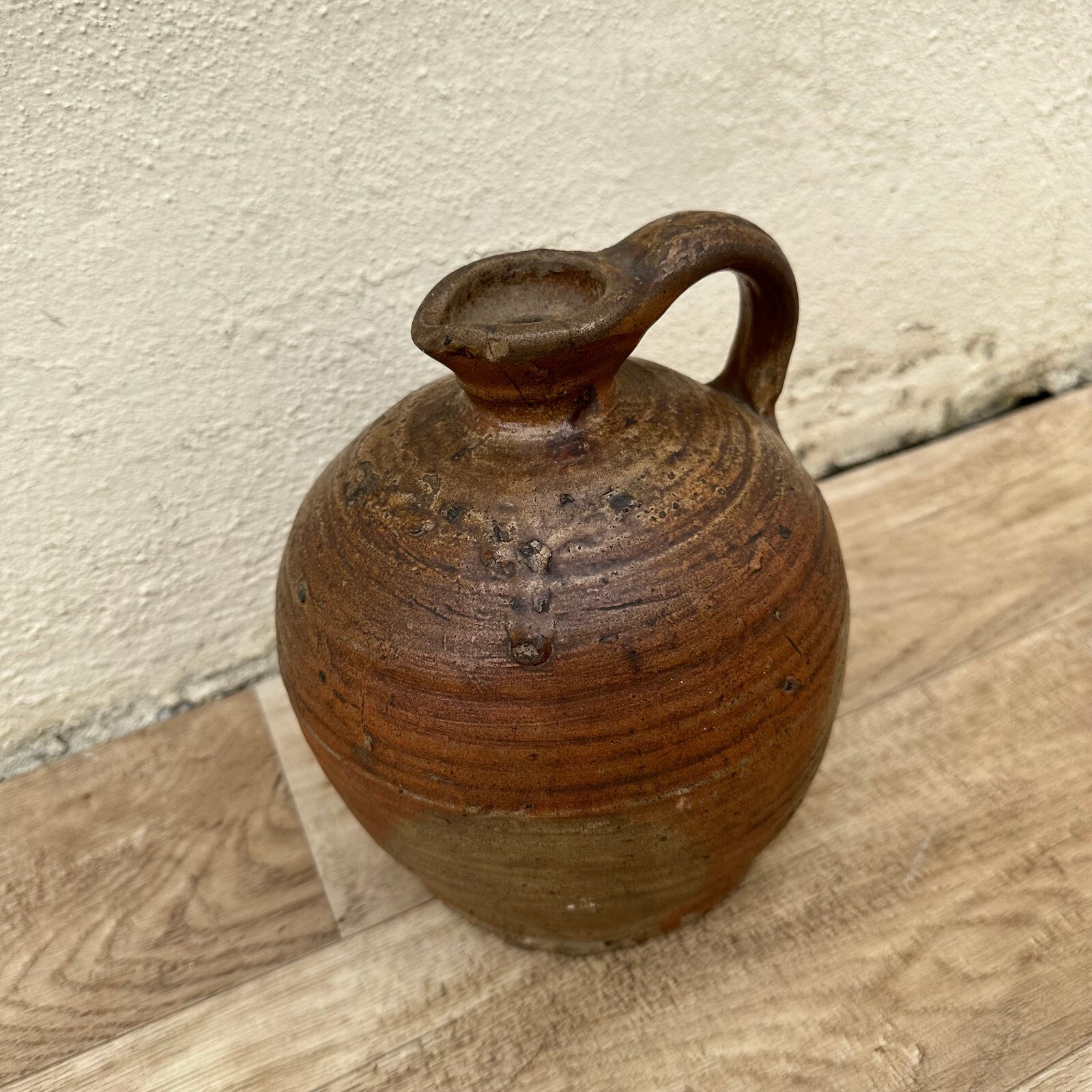 Antique French Stoneware Pitcher 1850s Rustic Brown Pottery Jug 04052320 Unmarked