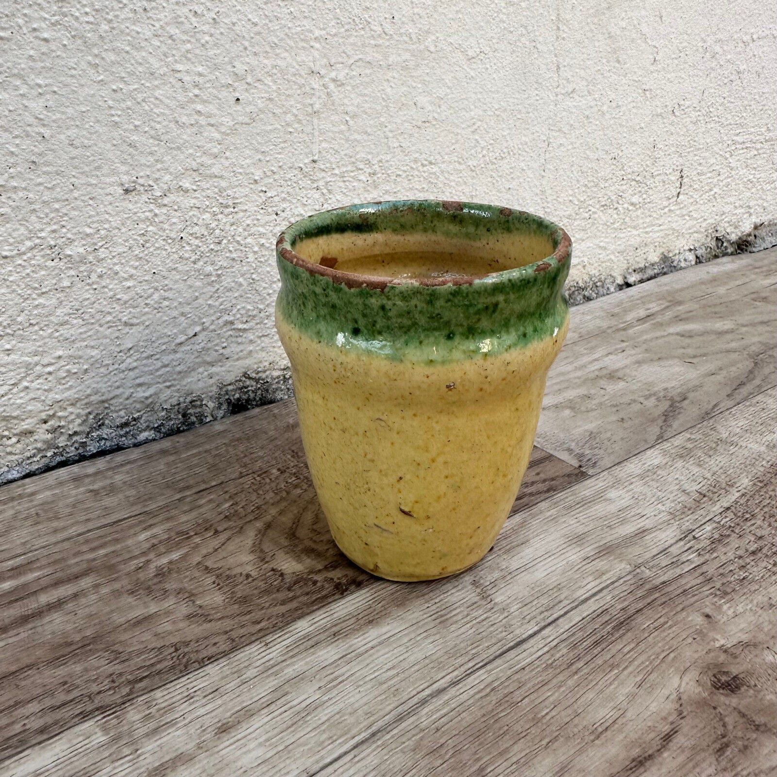 HANDMADE GLAZED GREEN YELLOW  ANTIQUE FRENCH POT CONFIT 05032512 - Fleamarketfrance