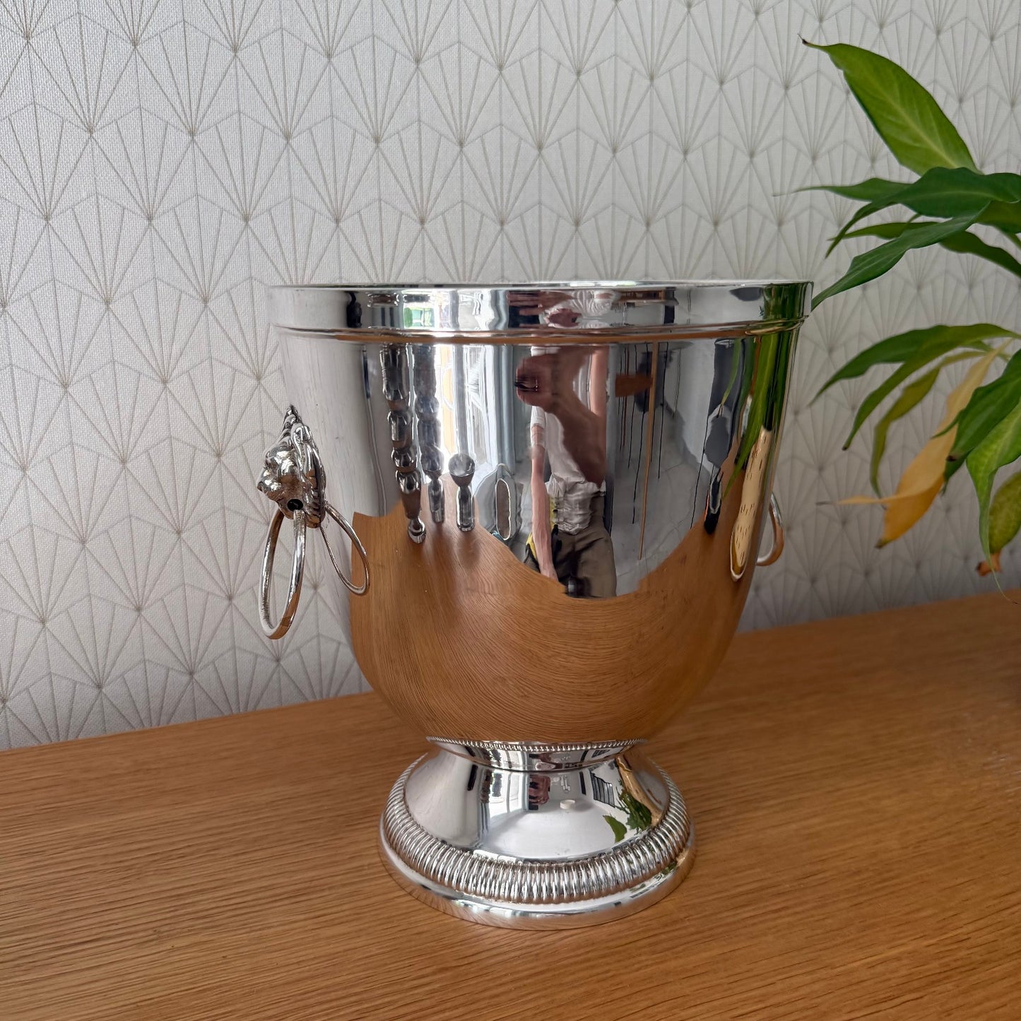 Vintage French Champagne Silverplate Ice Bucket Cooler Lion Handles 0807253