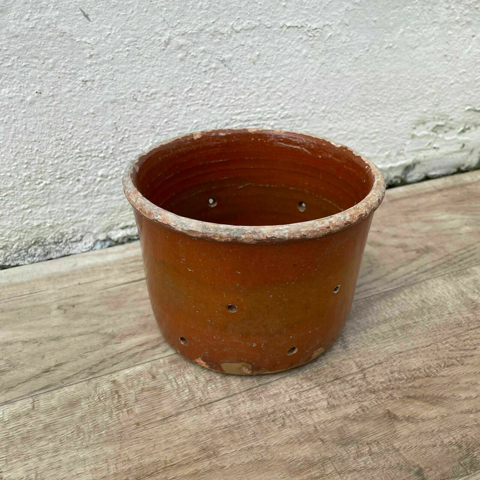 Vintage Antique glazed French Tan terracotta Cheese Faisselle Strainer 05112116 - Fleamarketfrance