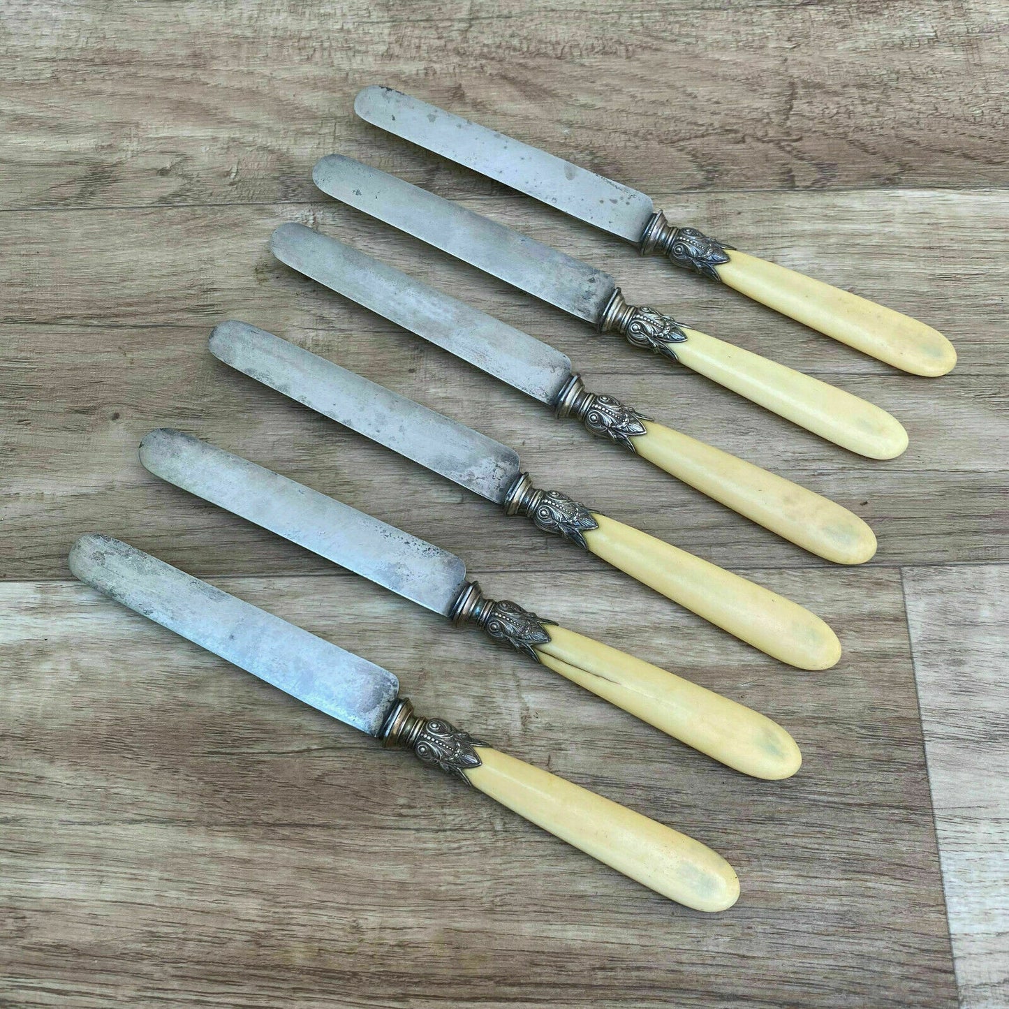 Vintage French Dessert Knives Horn Handles Silver Collars MARSEILLE 0708206 - Fleamarketfrance