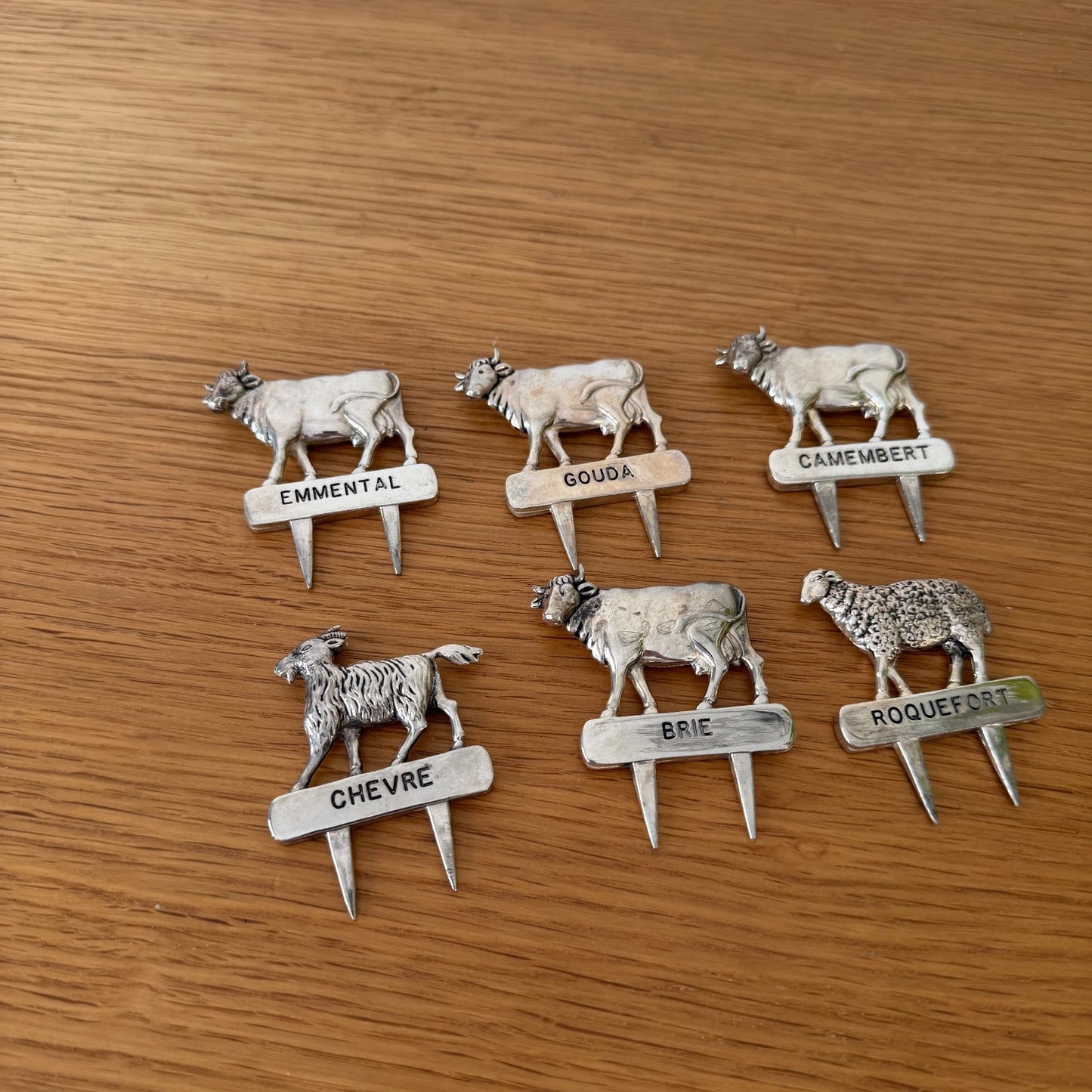 Vintage French Silverplate Cheese Markers Flags Tags Set of 6 10062617 Unbranded