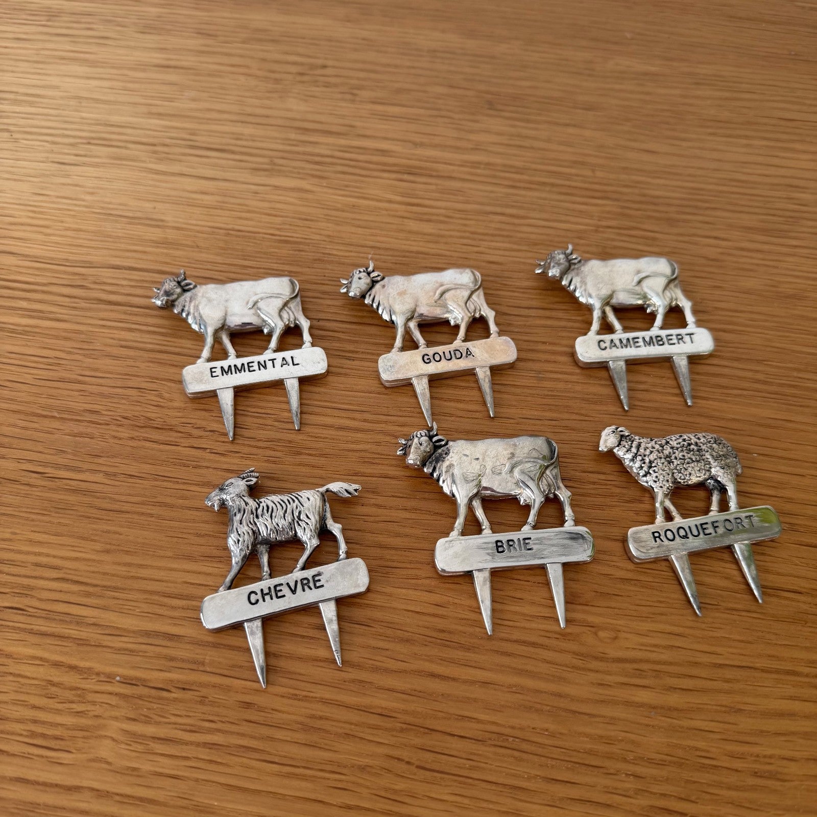 Vintage French Silverplate Cheese Markers Flags Tags Set of 6 10062617 Unbranded