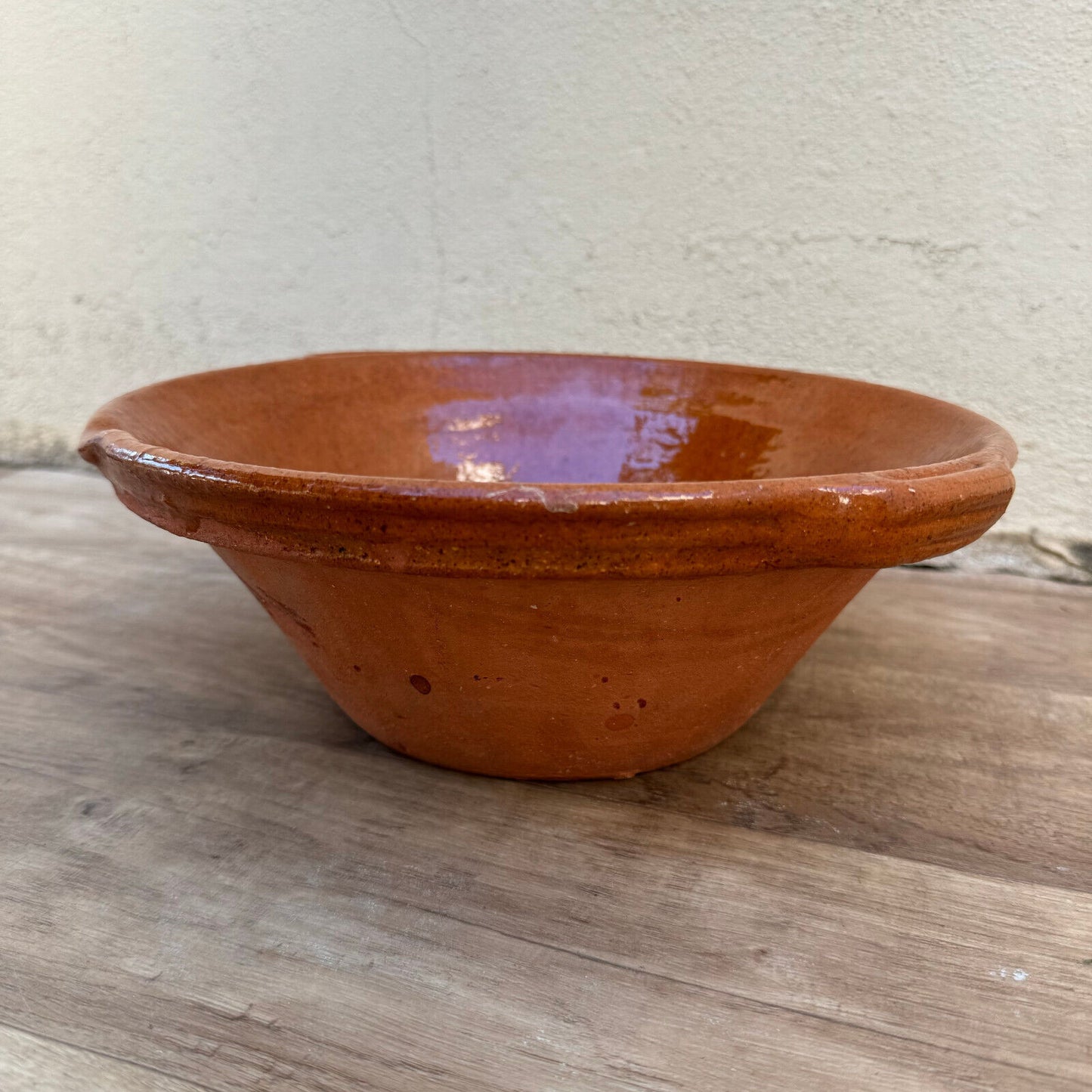 VINTAGE FRENCH GLAZED TERRACOTTA SALAD MIXING BOWL TERRINE TIAN 10 1/2" 0109243 - Fleamarketfrance