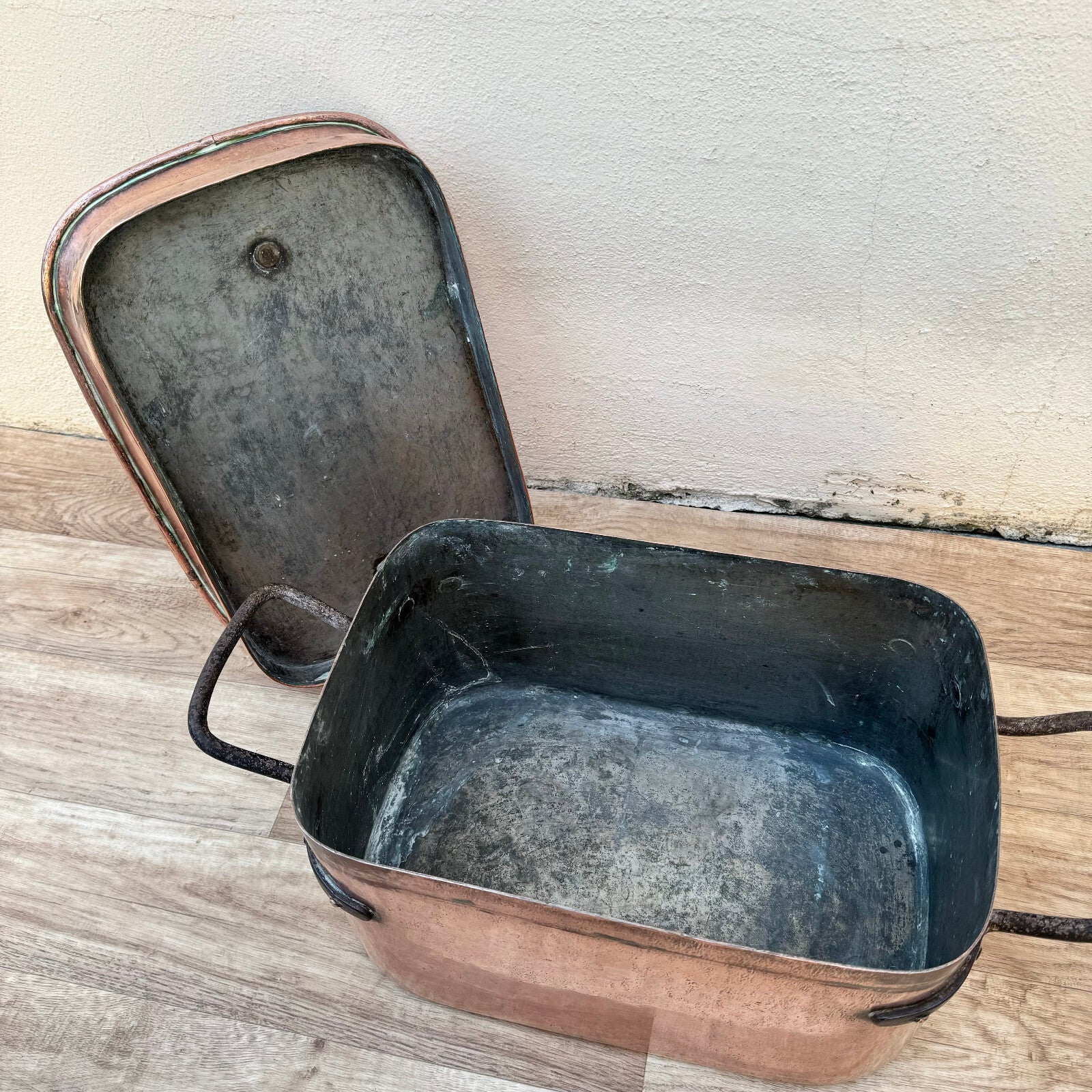 French Copper Daubiere Antique Dovetailed Braising Pot Cookware 10.5" 2604243 Fleamarketfrance