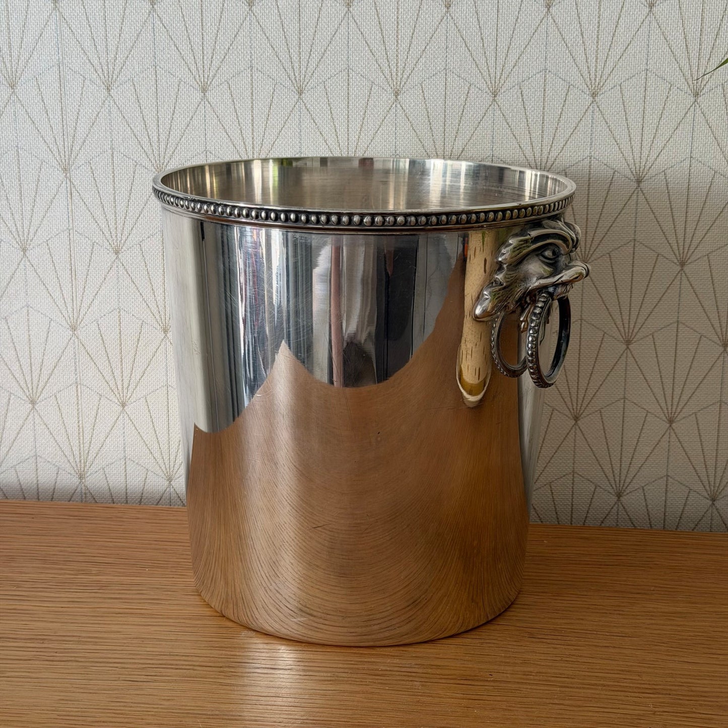 French Ercuis Silver Plate Champagne Bucket Lion Head Handles Vintage 27062620 Unbranded