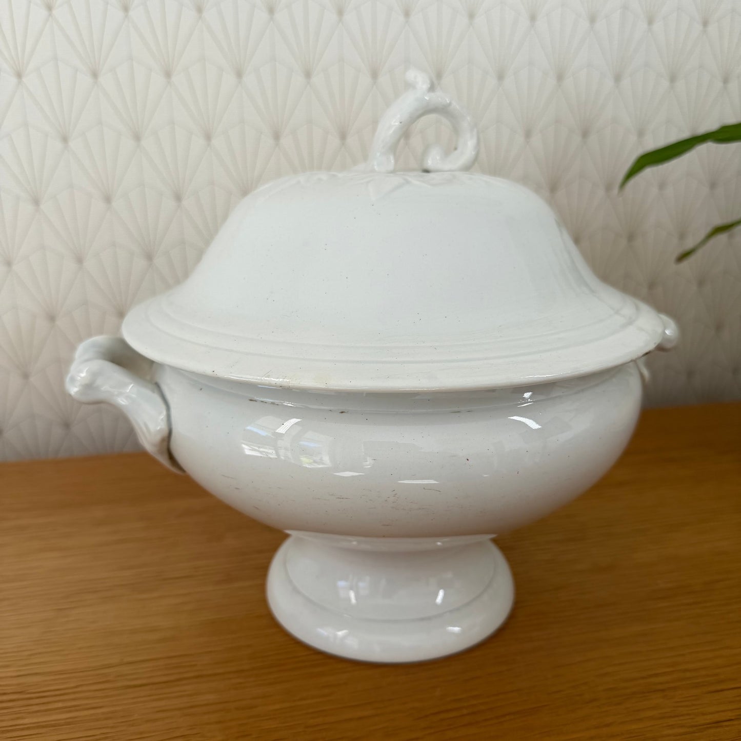 French Tureen Earthenware White Fruits Bowl Terre De Fer St Amand 0111253