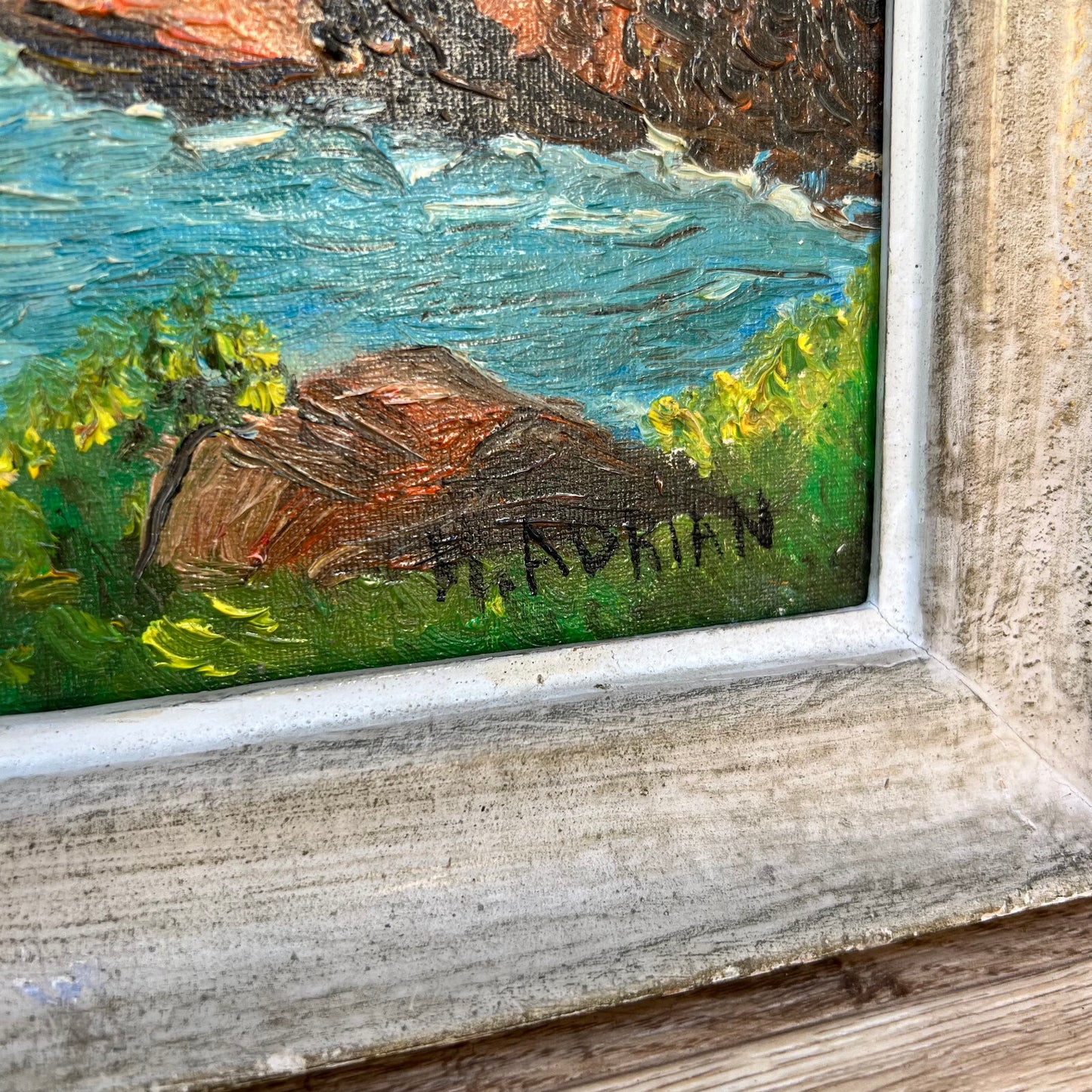 French Coastal Painting Vintage Mediterranean Cliffs Signed Mid Century 0201231 Fleamarketfrance