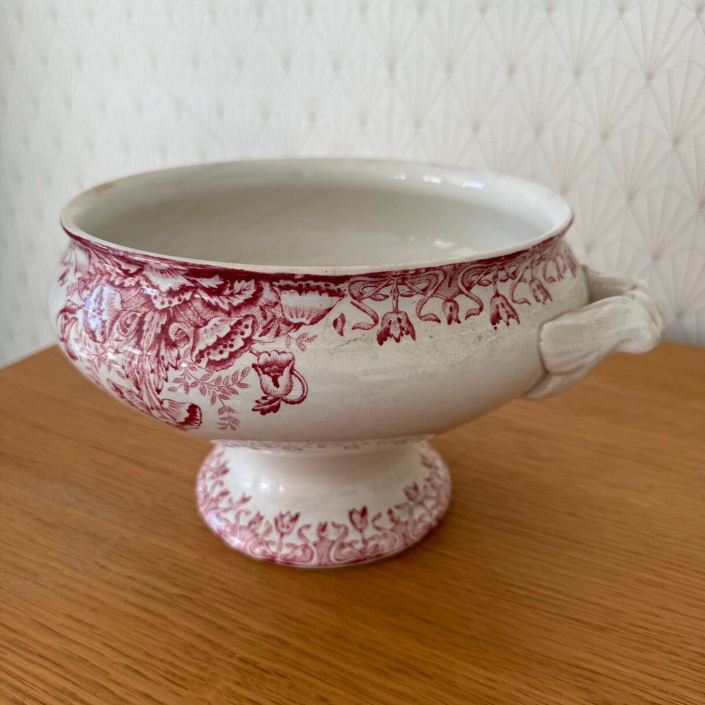 French Tureen Earthenware White Pink Fruits Bowl Terre De Fer BOUCHART 0911243 Fleamarketfrance