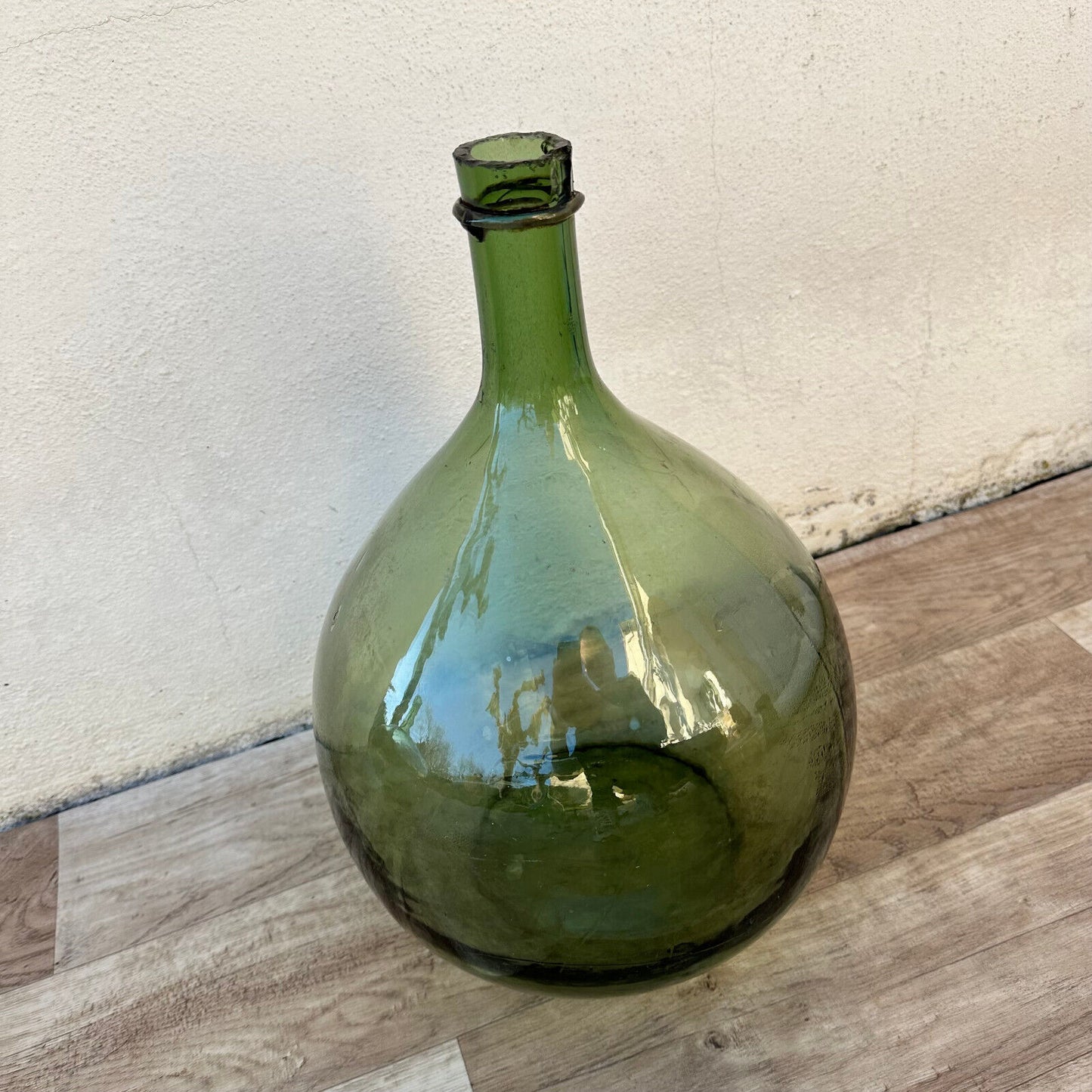 Old French Green Dame Jeanne Demi John Carboy Bottle bonbonne BLOWN 15" 22022313 - Fleamarketfrance