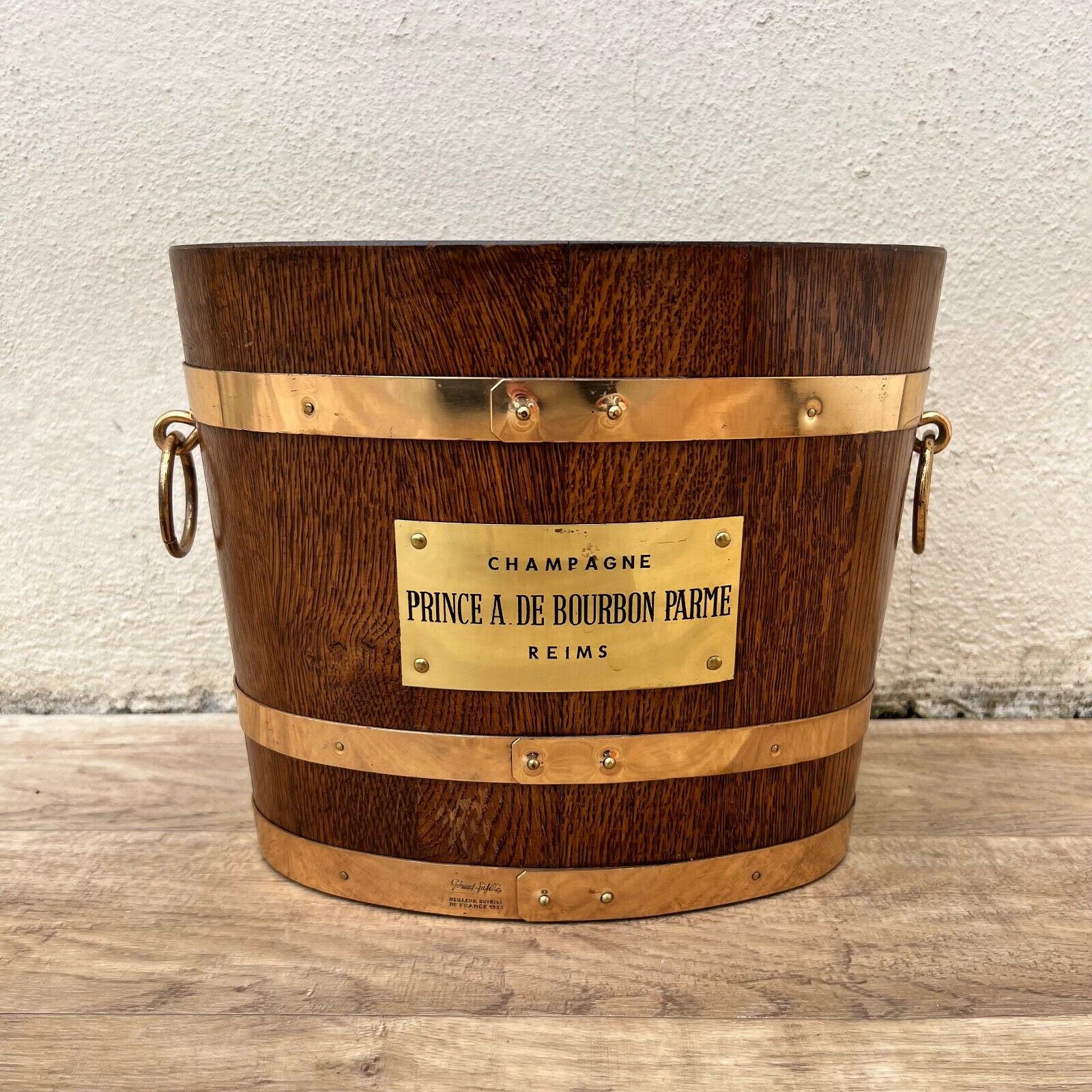 Vintage French Champagne Ice Bucket Cooler Made France WOOD BRASS 23042219 - Fleamarketfrance