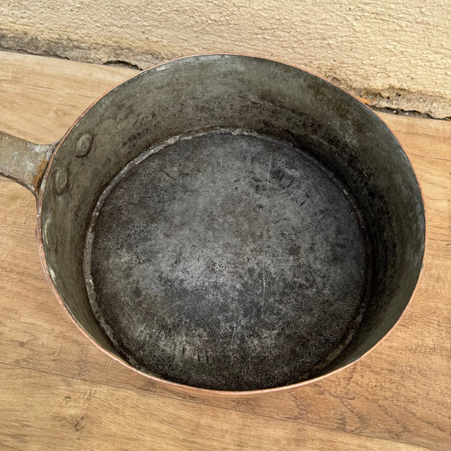 Antique French Copper Saucepan Cast Iron Handle Tin Lined 29082411 Unbranded