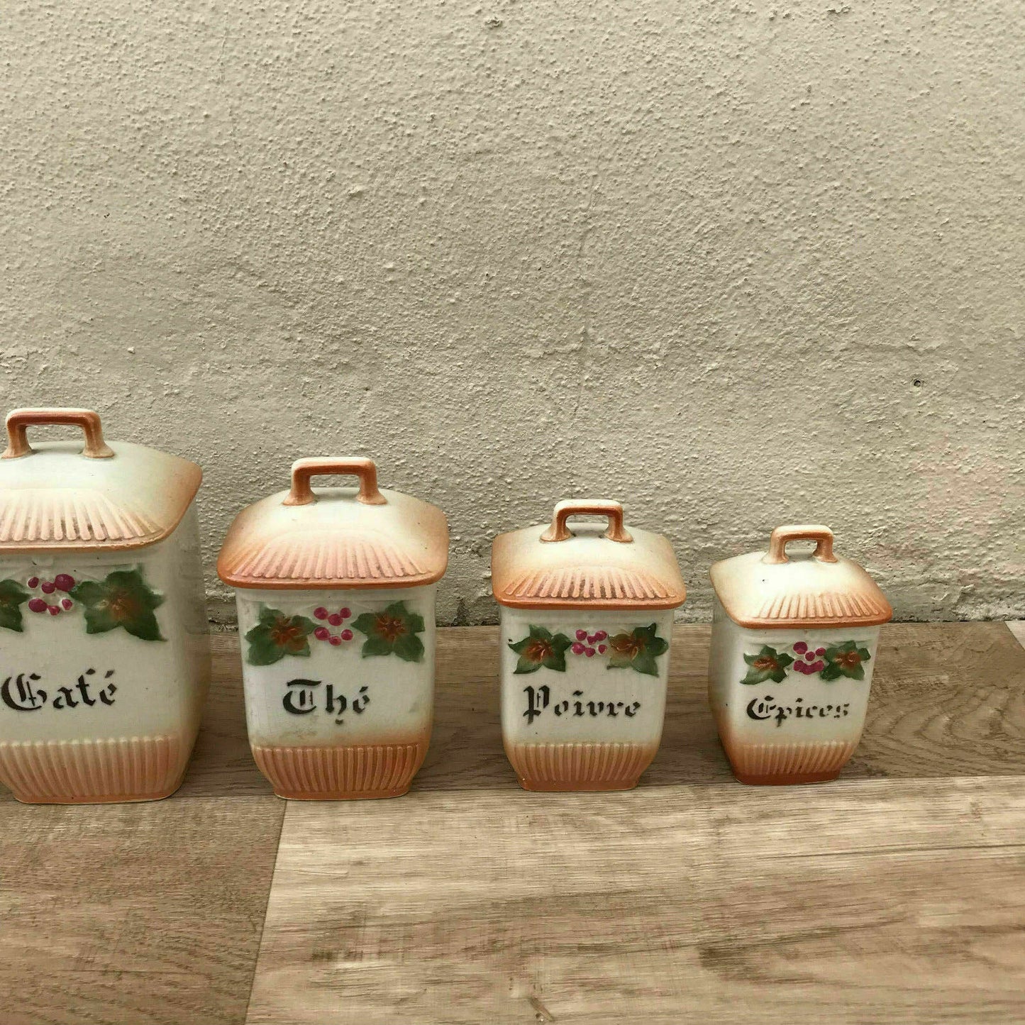 Bistro Francais Canister Set 6 French Ceramic France Vintage 1900s 09041810 - Fleamarketfrance