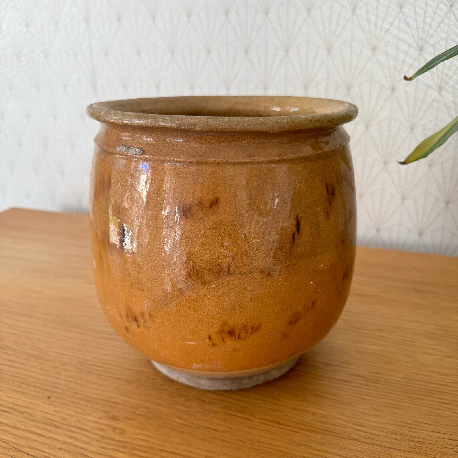 HANDMADE GLAZED YELLOW FRENCH CONFIT JAM POT SMALL STONEWARE 7 1/2 BIG 15062411 - Fleamarketfrance