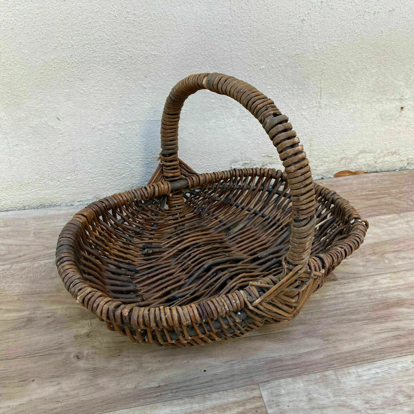 French Wood Basket market fruits Mushrooms Chic Vintage Woven Rattan 3007221 - Fleamarketfrance