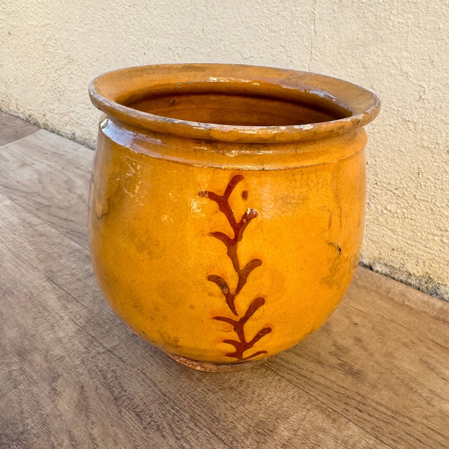 HANDMADE GLAZED RED YELLOW ANTIQUE FRENCH HONEY POT TERRACOTTA 1202252 - Fleamarketfrance