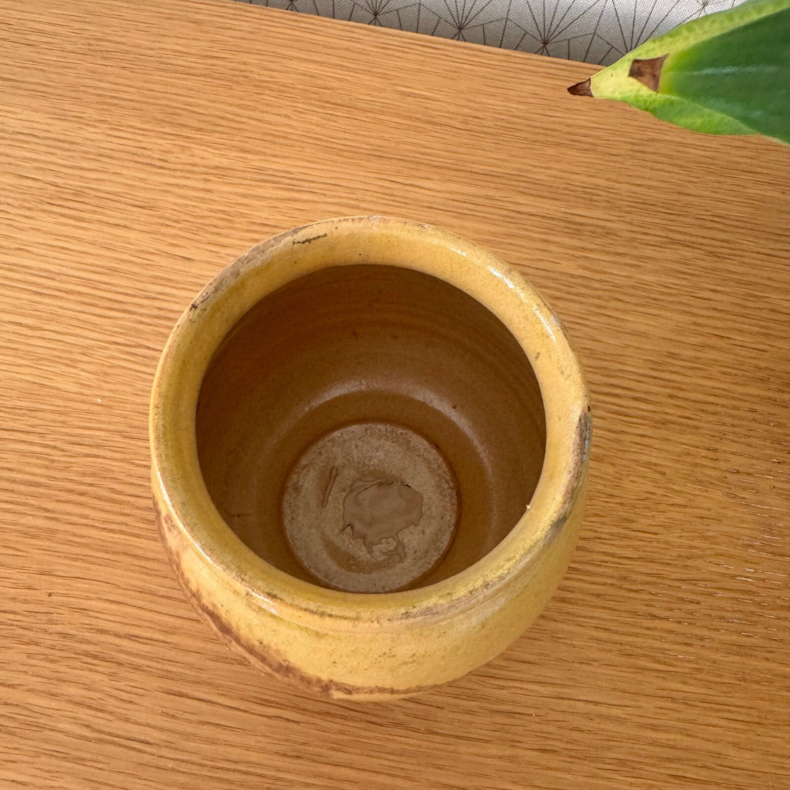 French Confit Pot Yellow Glazed Stoneware Jam Crock Vintage 5" 15062416 Unmarked