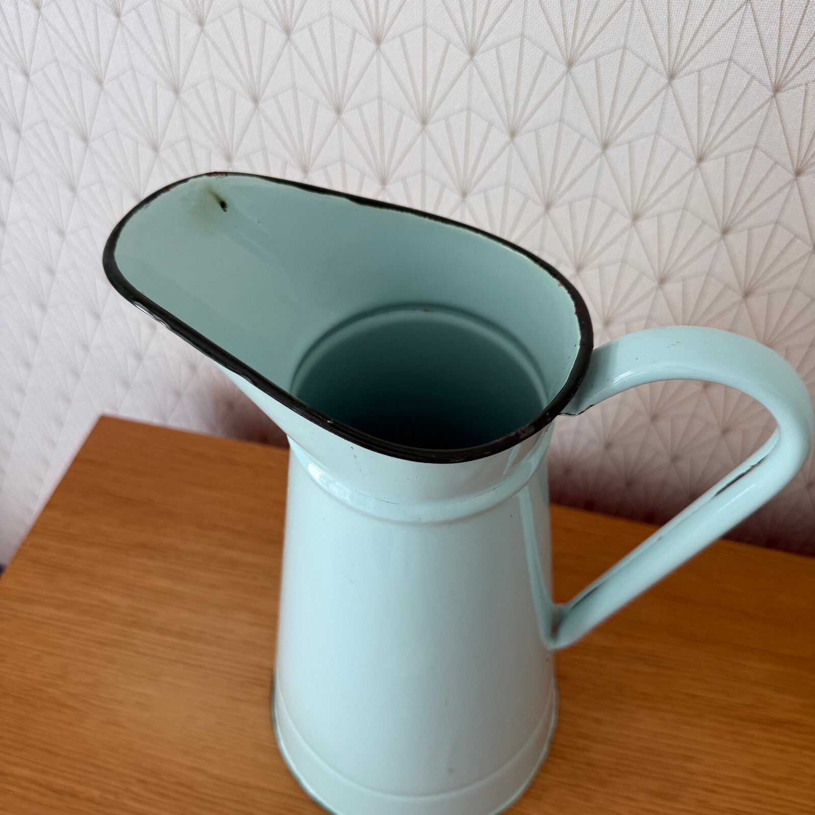 Vintage French Enamel pitcher jug water enameled blue 1206257 Fleamarketfrance