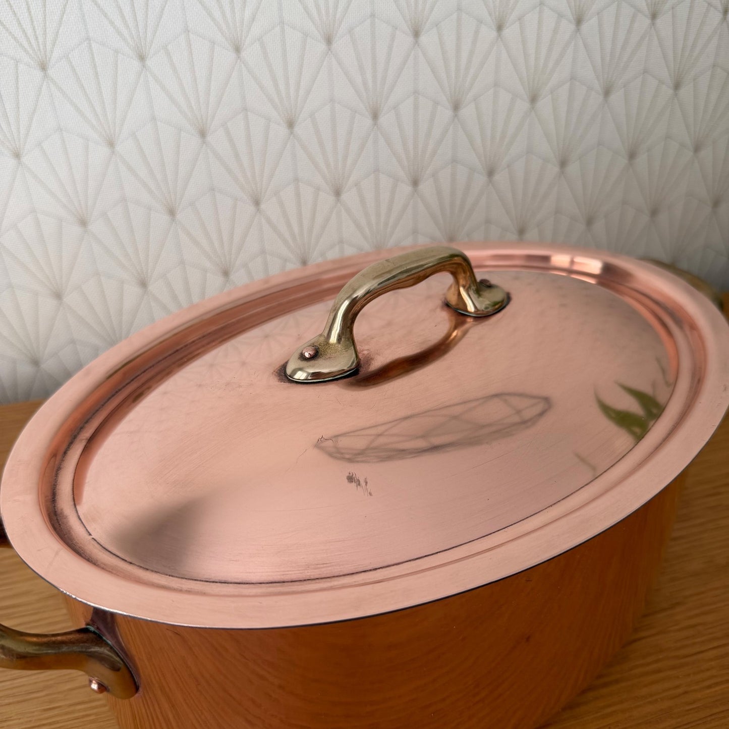 Vintage French Copper Oval Cocotte Brass Handles Tin Lined 1908262 Fleamarketfrance