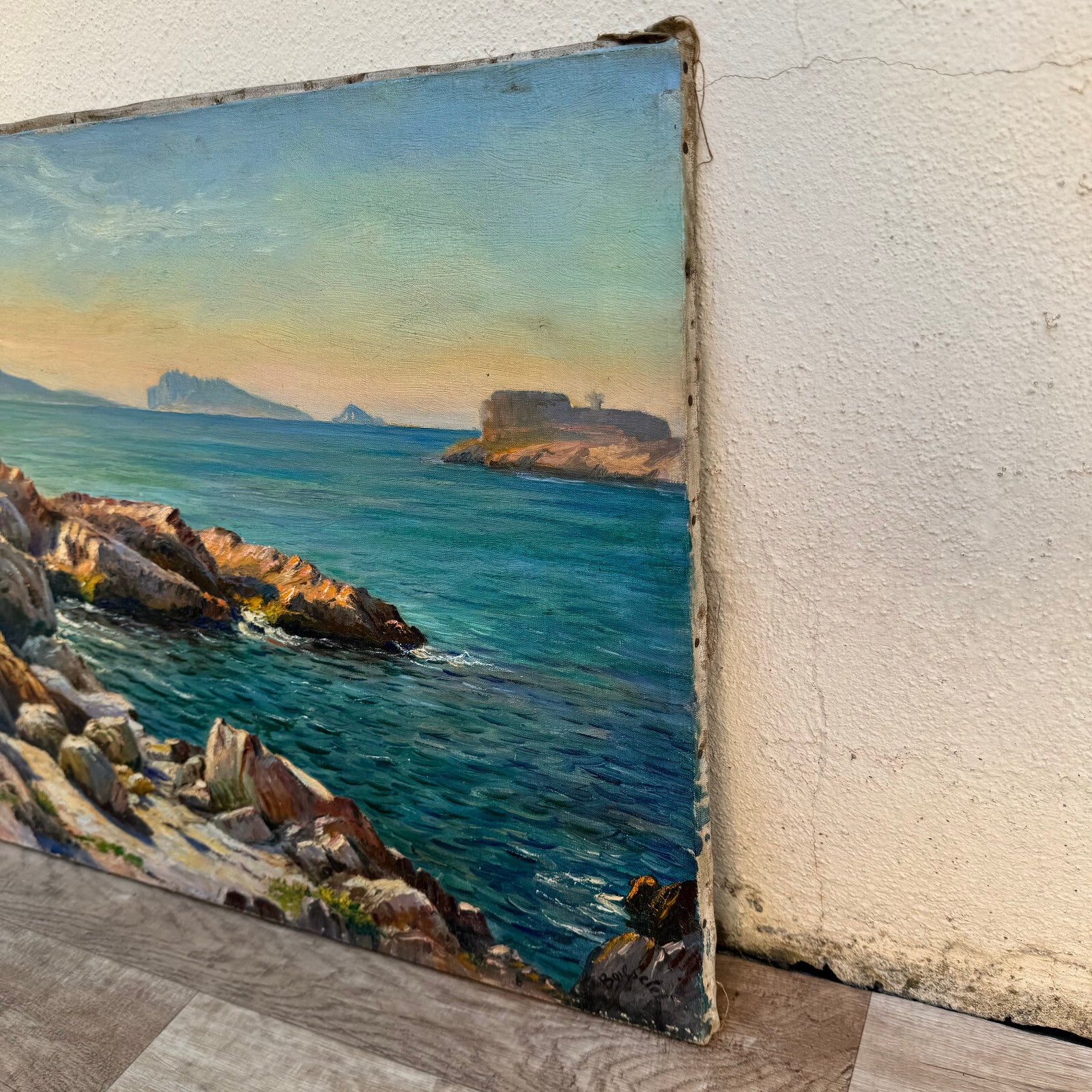French Coastal Oil Painting Provence Riviera Seascape Signed 07062412 Fleamarketfrance