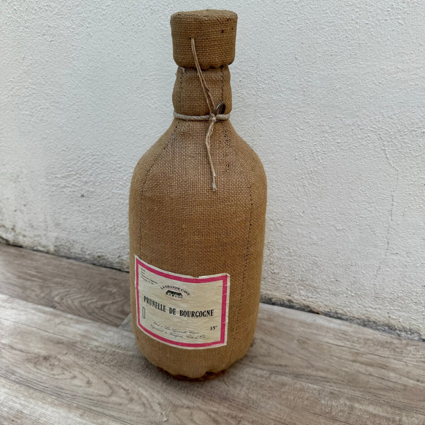 French Vintage Burlap Bottle Prunelle Bourgogne Linen Wrapped 22072418 Fleamarketfrance