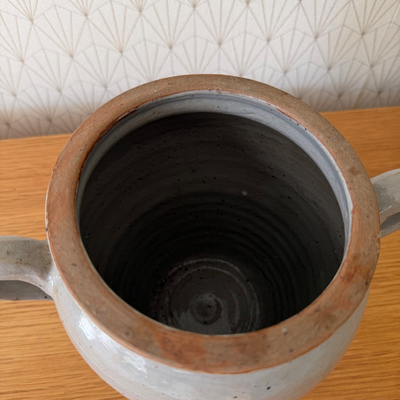 French Confit Pot Grey Stoneware Crock Two Handles Vintage 1812251 Unmarked