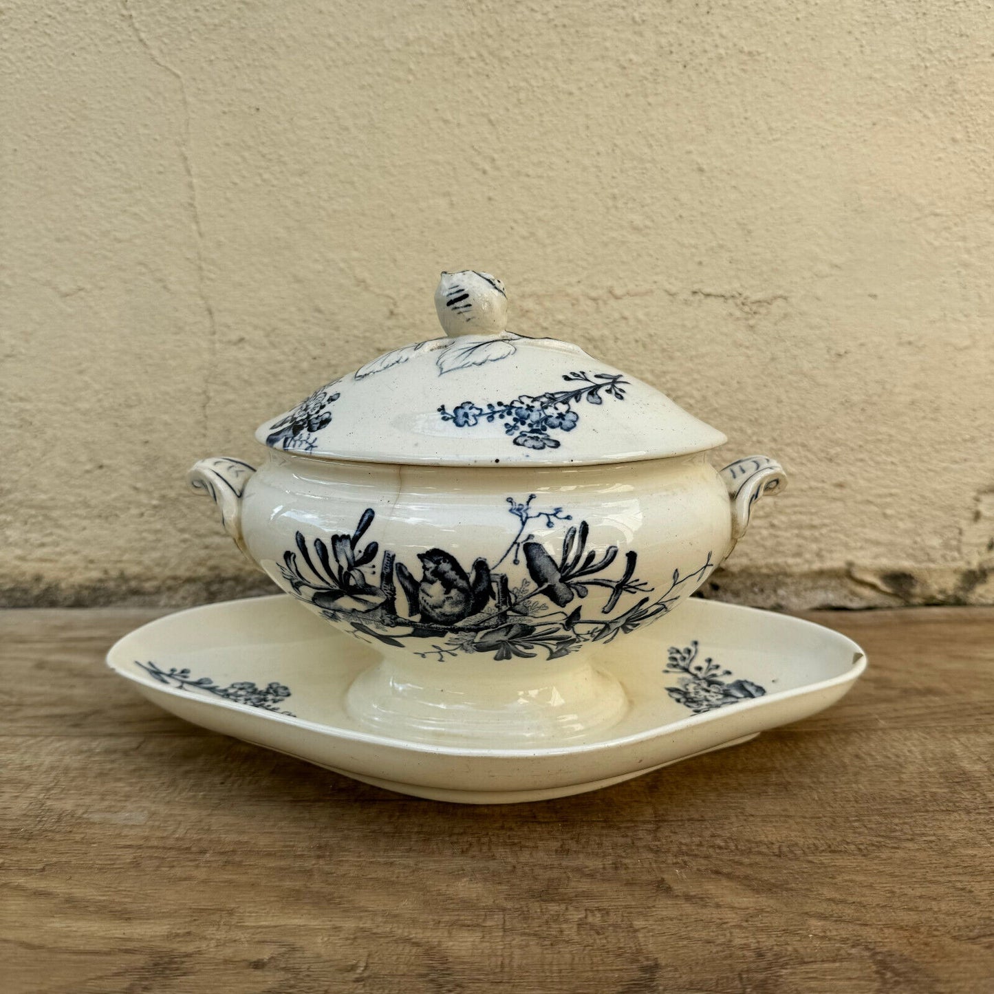 French tureen Bourgeois Paris earthenware flowers fruits bowl 09072415 - Fleamarketfrance