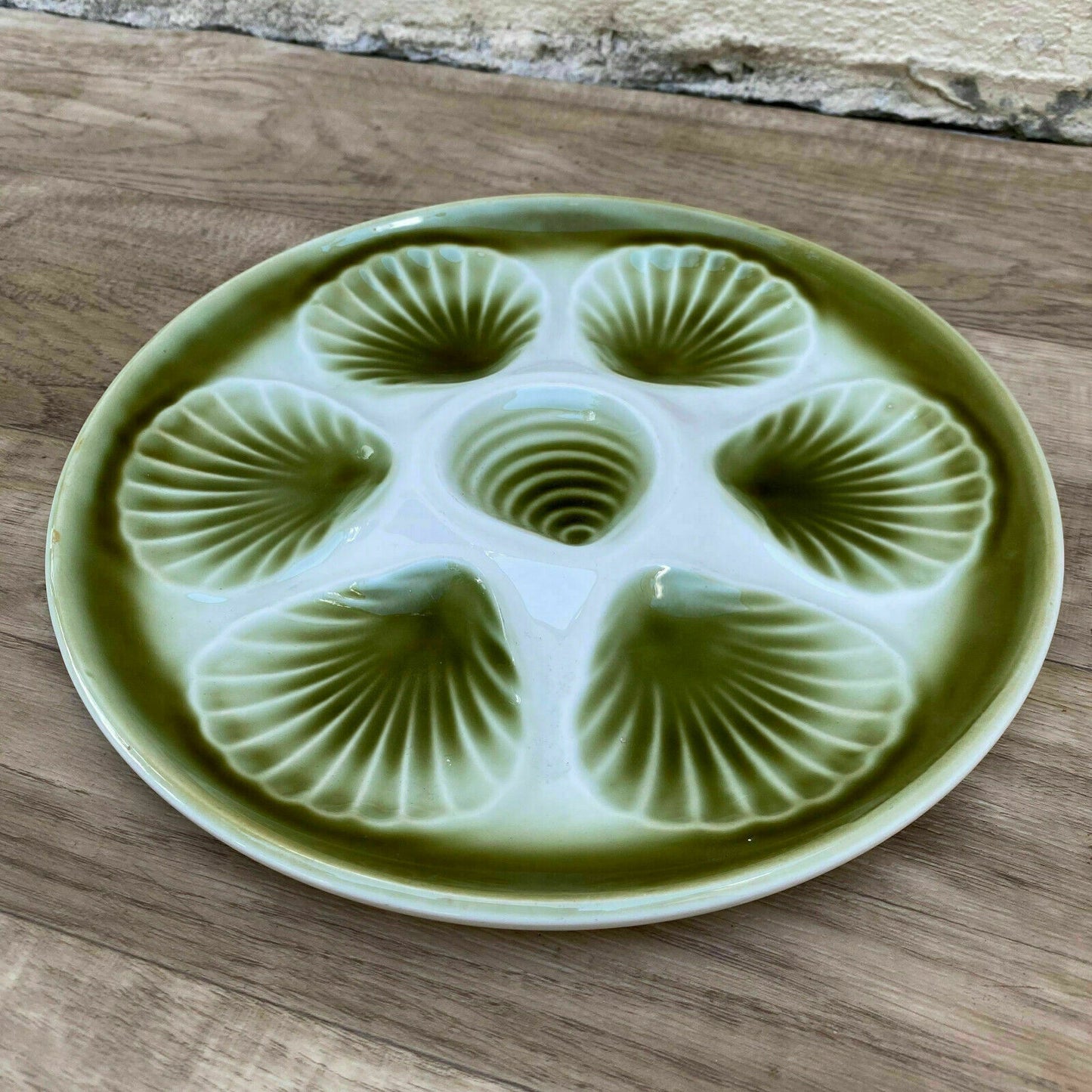 Vintage French Oyster Plate Moulin Des Loups France green 1606202 - Fleamarketfrance